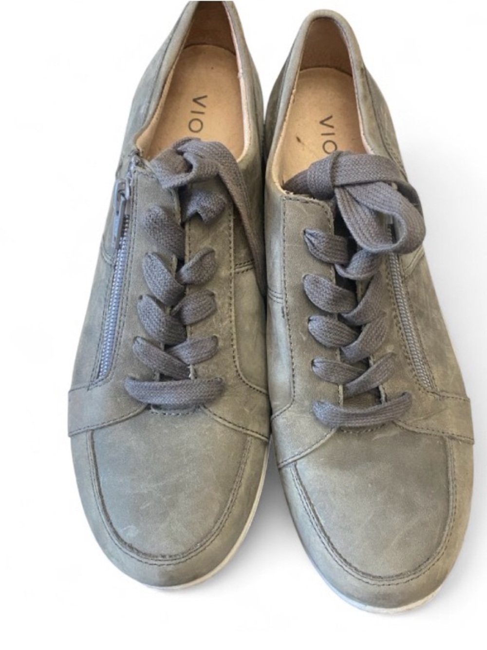 Vionic Abigail Women’s Olive Nubuck Finish Lace-Up Sneakers with Side Zip Size 7